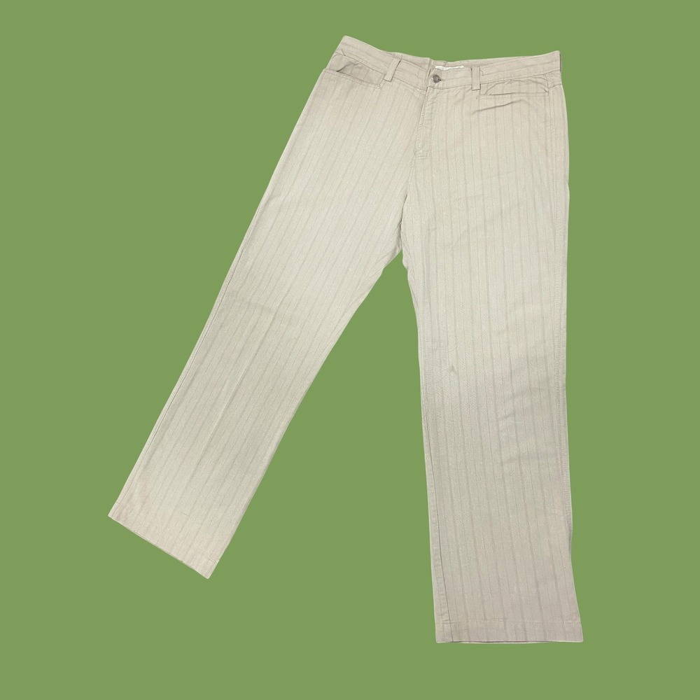 !!SOLD!! Private Member Mens Beige Pinstripe Straight Leg Casual Trousers Pants